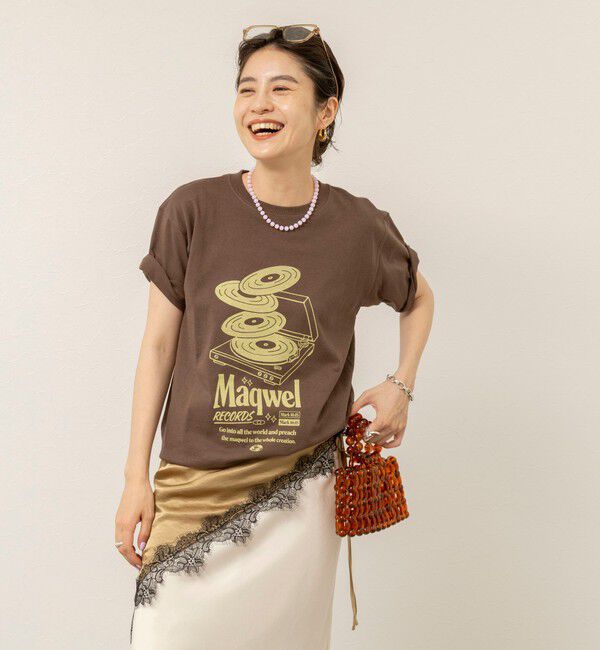 MAQWEL「【MAQWEL/マクウェル】ウォッシャブル Maqwel RECORDS オープンエンドプリントTシャツ」|Tシャツ・カットソー|