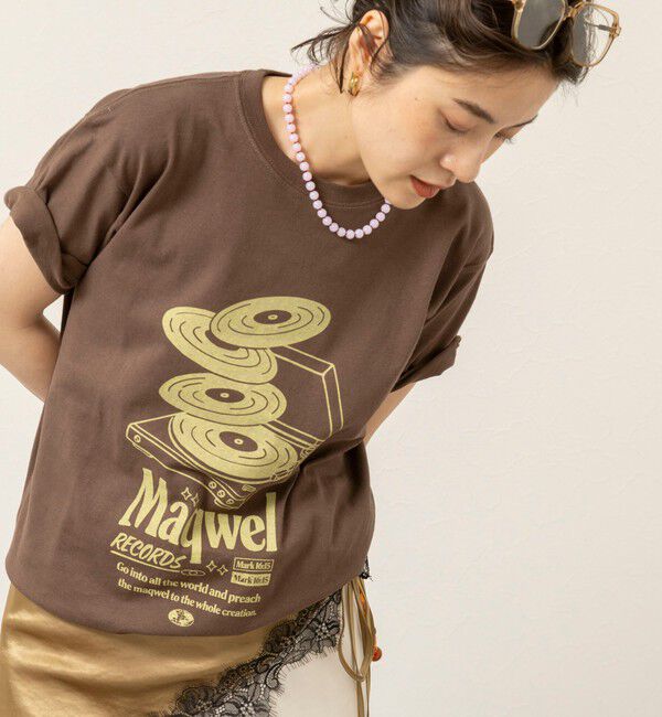 MAQWEL「【MAQWEL/マクウェル】ウォッシャブル Maqwel RECORDS オープンエンドプリントTシャツ」|Tシャツ・カットソー|
