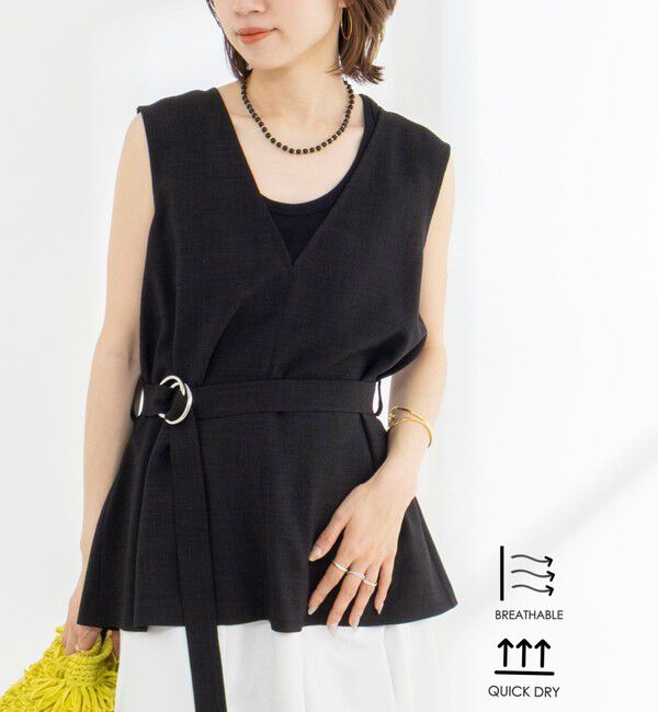 NOLLEY'S「《セットアップ対応》【BECシリーズ】ウォッシャブルリネンライクベルテッドノースリーブブラウス」|ベスト・ジレ|ブラック