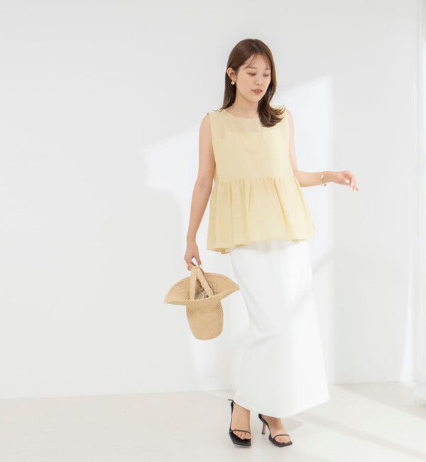 NOLLEY'S「《接触冷感》【BECシリーズ】ウォッシャブルシアーノースリーブペプラムブラウス」|シャツ・ブラウス|