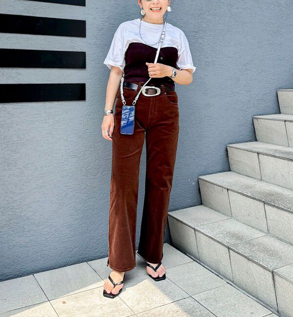 Rie Miller「《5サイズ展開》【RM denim】ウォッシャブルセンタープレス裾デザインコーデュロイパンツ」|チノ|