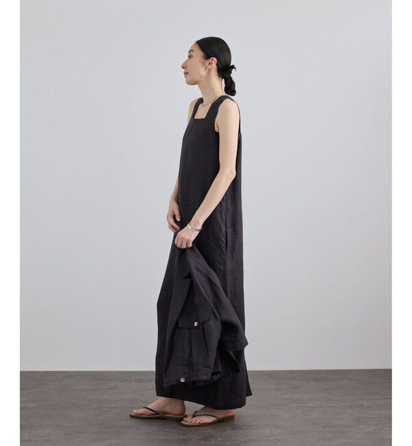 SALON adam et rope'「リネンツイルスクエアーネックジャンパースカート」|ワンピース|