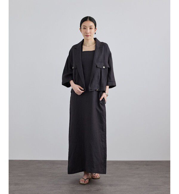 SALON adam et rope'「リネンツイルスクエアーネックジャンパースカート」|ワンピース|
