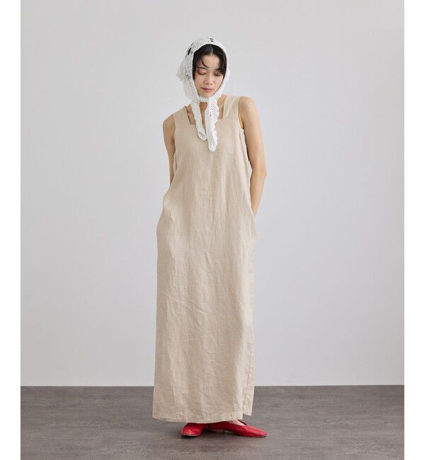 SALON adam et rope'「リネンツイルスクエアーネックジャンパースカート」|ワンピース|