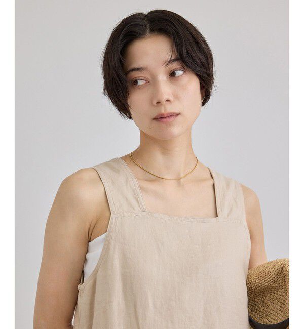 SALON adam et rope'「リネンツイルスクエアーネックジャンパースカート」|ワンピース|