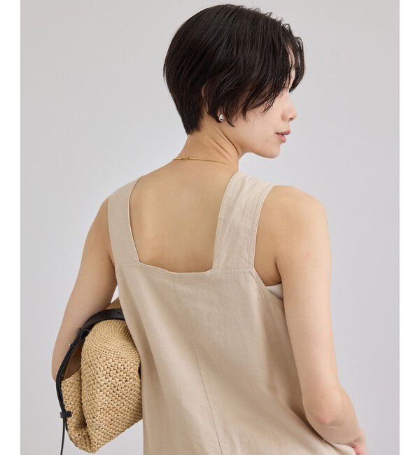 SALON adam et rope'「リネンツイルスクエアーネックジャンパースカート」|ワンピース|