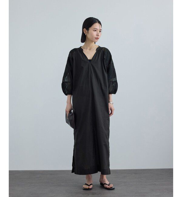 SALON adam et rope'「【WEB限定】ネット刺繍レースワンピース」|ワンピース|ブラック(01)