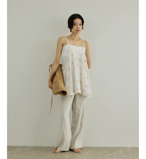 SALON adam et rope'「NALYAビスコース・麻ツイルイージースラックス / セットアップ対応」|チノ|