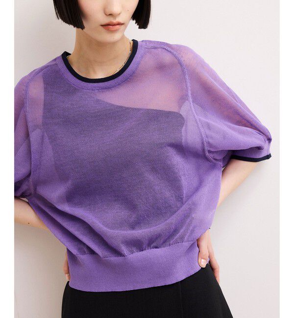 ADAM ET ROPE'「【WEB限定】リネンmixバイカラーシアーニットTシャツ」|Tシャツ・カットソー|