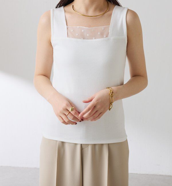  「【万能インナー】 シアー切り替えスクエアタンクトップ」|Tシャツ・カットソー|