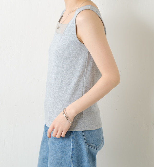  「【万能インナー】 シアー切り替えスクエアタンクトップ」|Tシャツ・カットソー|