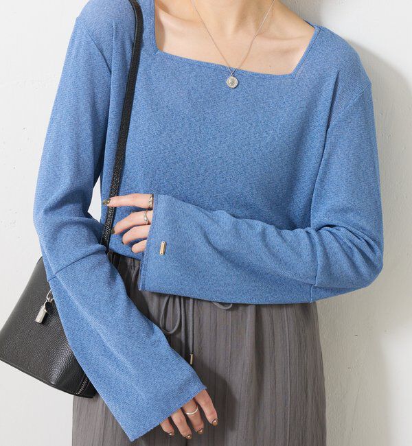  「【追加販売/1枚でもインナーでも着られる】シアーラメリブスクエアカットソー」|Tシャツ・カットソー|ブルー