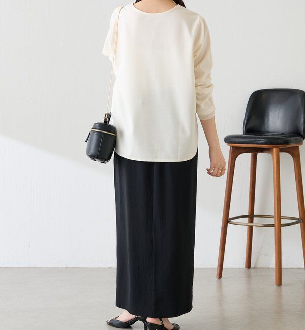  「【ストレッチ◎1枚で決まる】袖シアー切替ジョーゼットロンT」|Tシャツ・カットソー|