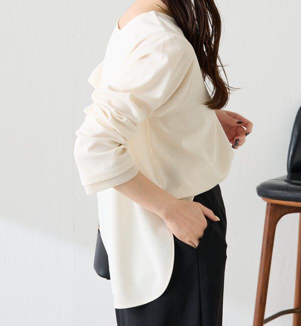  「【ストレッチ◎1枚で決まる】袖シアー切替ジョーゼットロンT」|Tシャツ・カットソー|