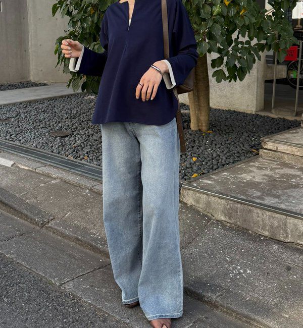  「【ストレッチ◎1枚で決まる】袖シアー切替ジョーゼットロンT」|Tシャツ・カットソー|