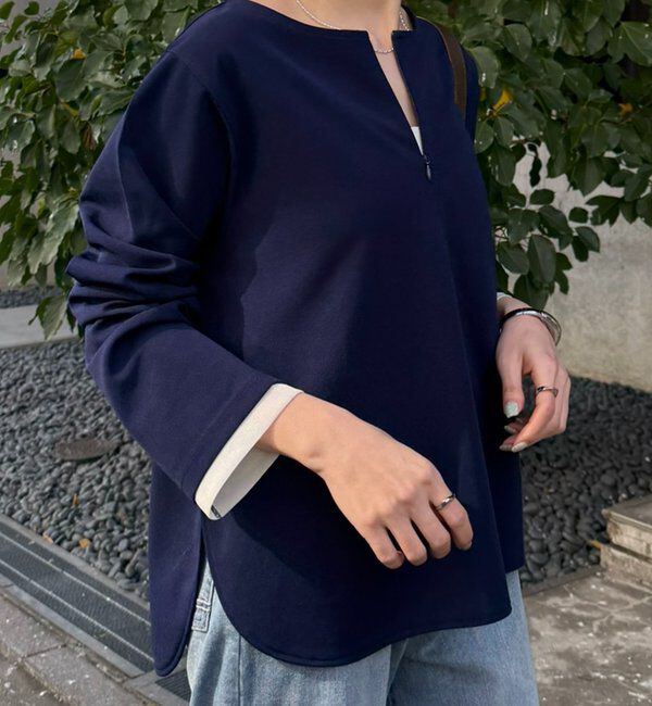  「【ストレッチ◎1枚で決まる】袖シアー切替ジョーゼットロンT」|Tシャツ・カットソー|