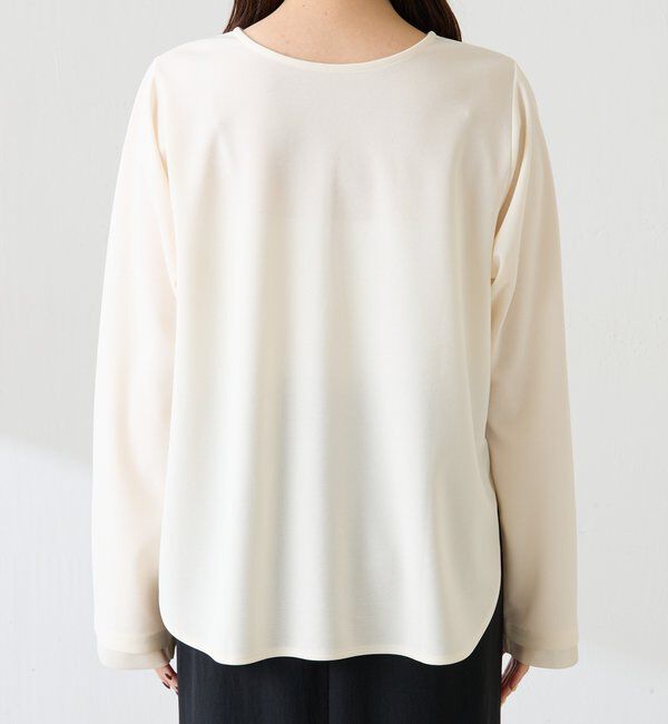  「【ストレッチ◎1枚で決まる】袖シアー切替ジョーゼットロンT」|Tシャツ・カットソー|