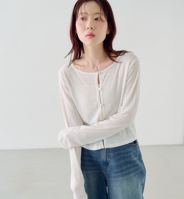  「【新色追加/前後2WAY】ラインストーンシアーカットソー　　」|Tシャツ・カットソー|