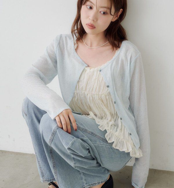  「【新色追加/前後2WAY】ラインストーンシアーカットソー　　」|Tシャツ・カットソー|スカイブルー