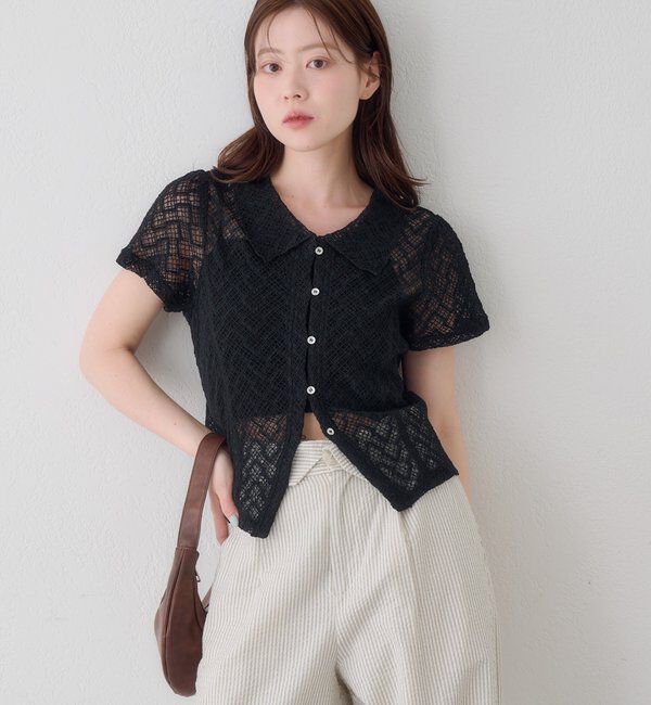  「【WEB先行】クロスジャガード半袖カーディガン」|Tシャツ・カットソー|