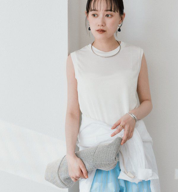  「【上品な光沢が目を引く】シャイニーノースリTee」|キャミソール|