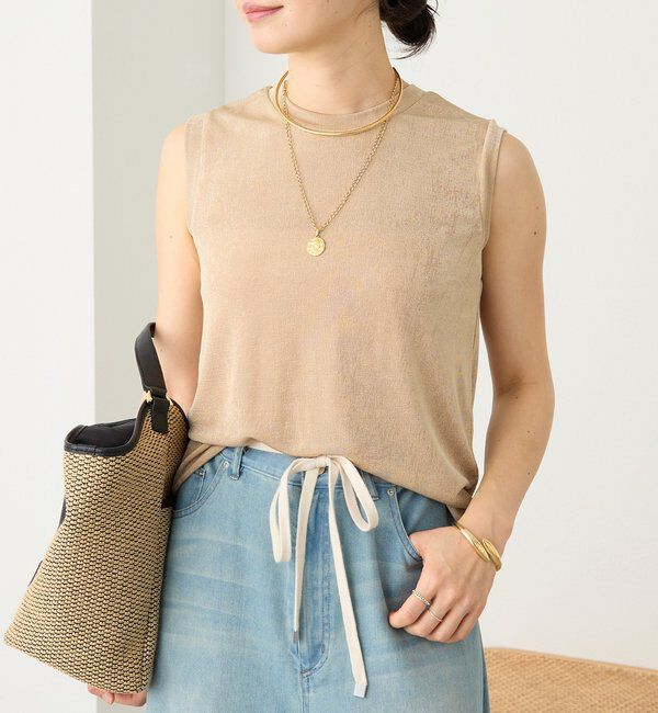  「【上品な光沢が目を引く】シャイニーノースリTee」|キャミソール|