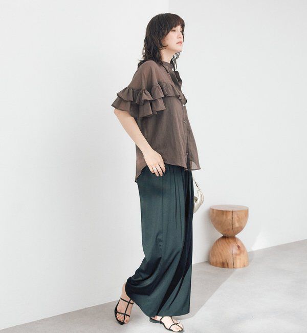  「【接触冷感/紫外線防止】クールジャージータックワイドスラックス」|チノ|