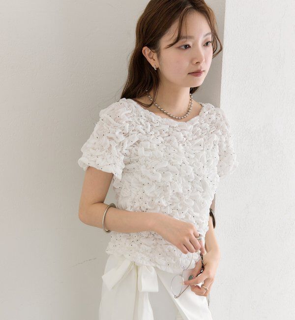  「【新色BRN】《6色展開/伸縮性あり◎》ふわふわシャーリングTシャツ」|Tシャツ・カットソー|