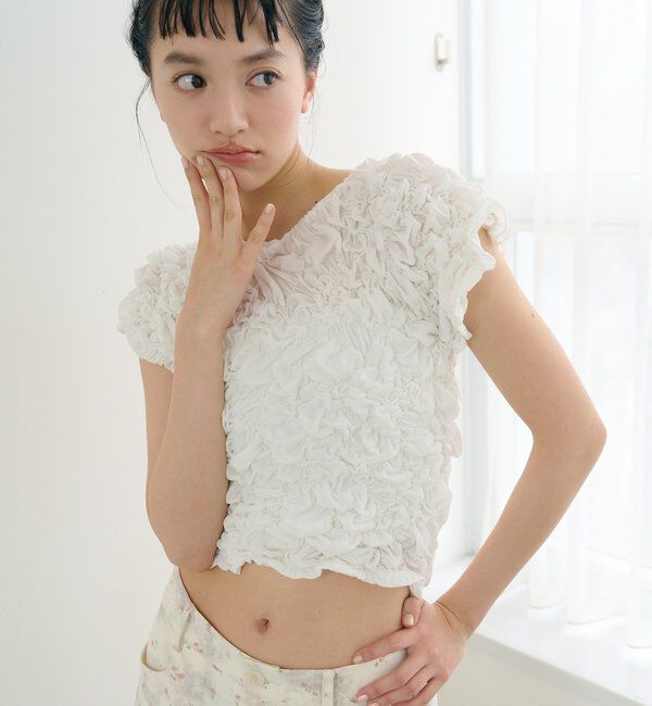  「【新色BRN】《6色展開/伸縮性あり◎》ふわふわシャーリングTシャツ」|Tシャツ・カットソー|