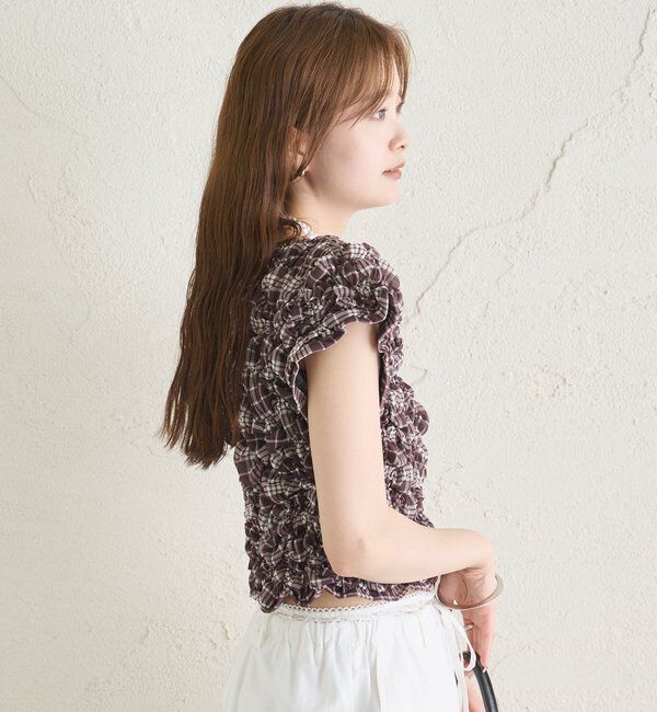  「【新色BRN】《6色展開/伸縮性あり◎》ふわふわシャーリングTシャツ」|Tシャツ・カットソー|