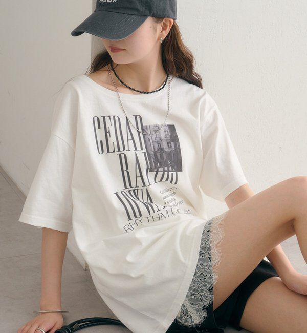  「ダメージロゴTシャツ」|Tシャツ・カットソー|オフホワイト