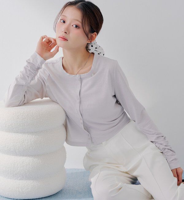  「【SALON by Chico】UVカットCOOLコンパクトラメクルーカーデ」|Tシャツ・カットソー|ピンク