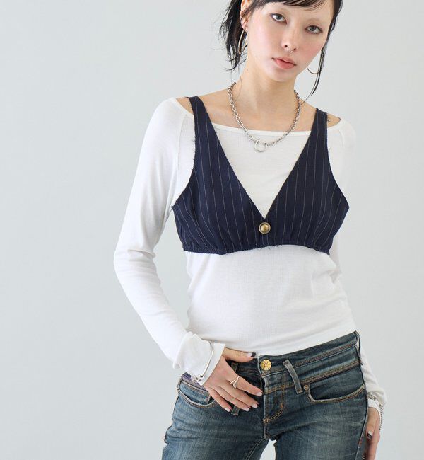  「【SixM 】 Stripe Bustier」|シャツ・ブラウス|