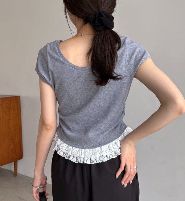  「【前後2way】裾レースミニ袖T」|Tシャツ・カットソー|