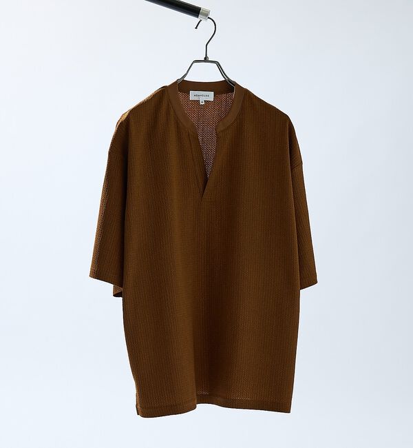 ABAHOUSE「CREPE JERSEY ヘンリーネック スキッパーTシャツ」|Tシャツ・カットソー|