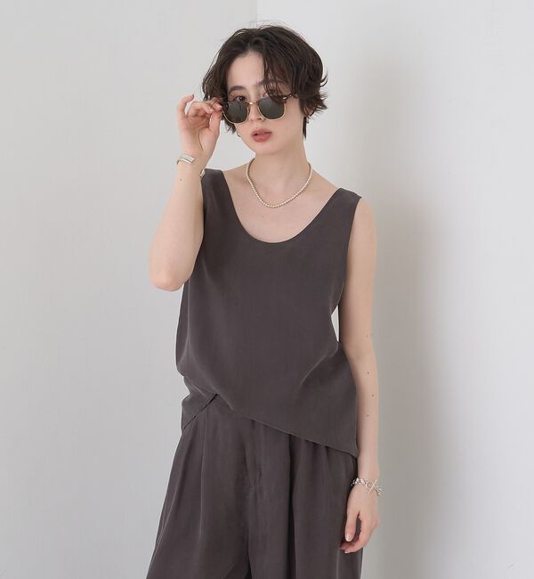Rouge vif「キュプラフィブリルUネックノースリーブブラウス/ジレ」|シャツ・ブラウス|