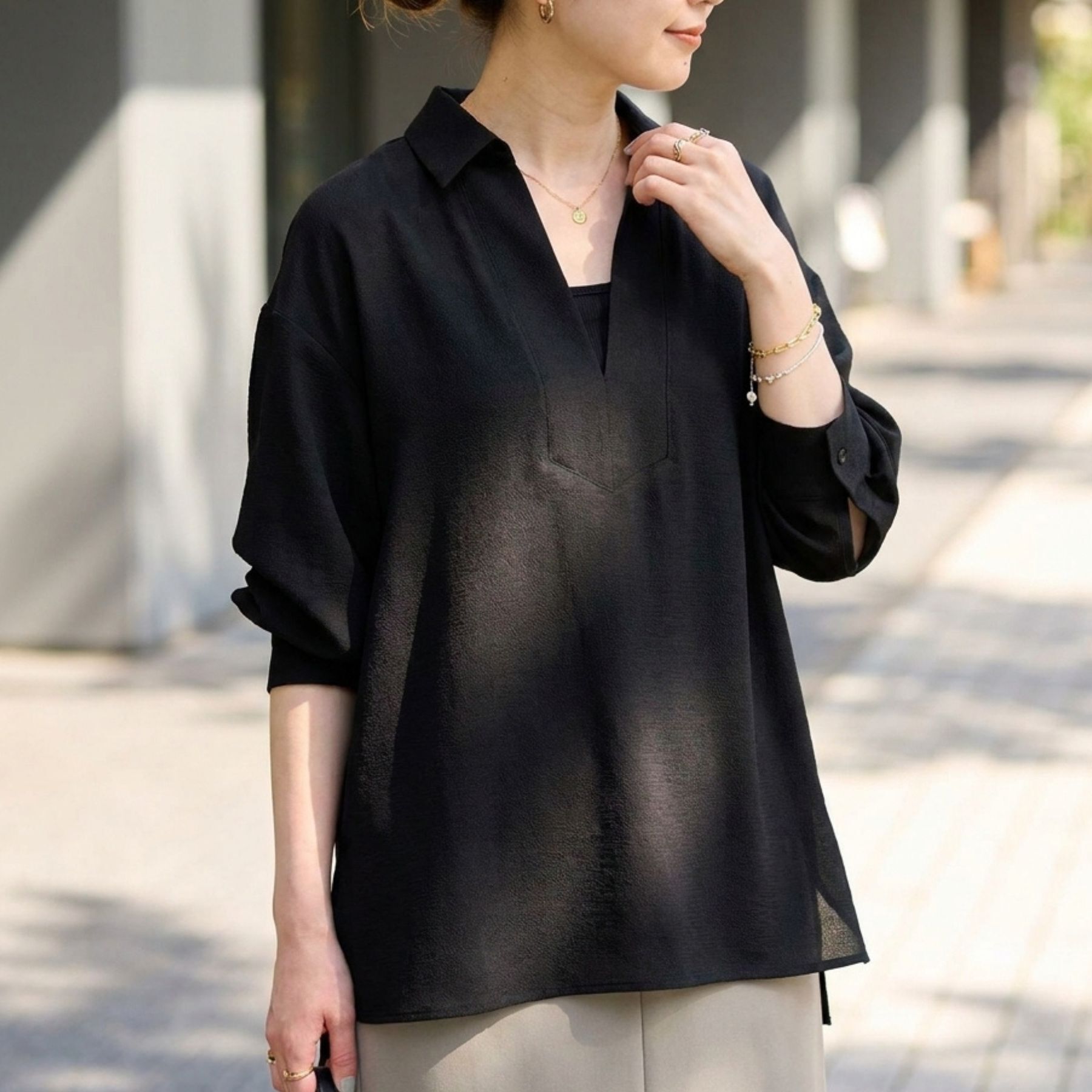Rouge vif「ヴィンテージメッシュプルオーバー/シャツ/ブラウス」|シャツ・ブラウス|ブラック