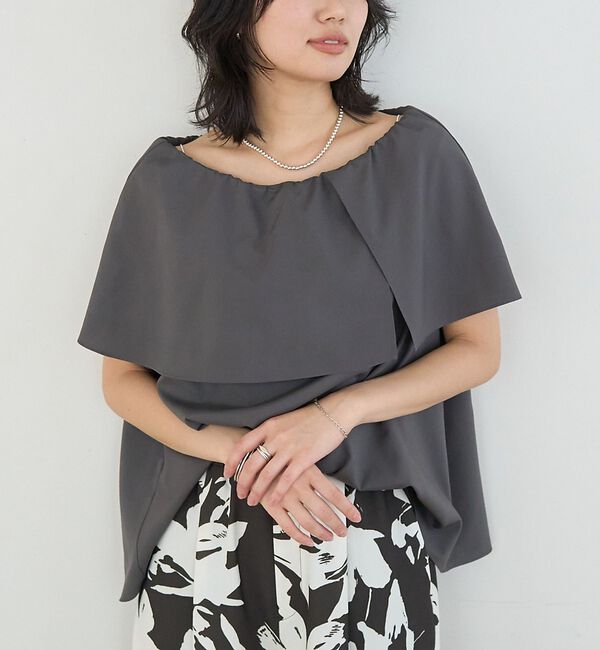 Rouge vif「オーバーカラーノースリブラウス/ケープカラー」|シャツ・ブラウス|チャコールグレー
