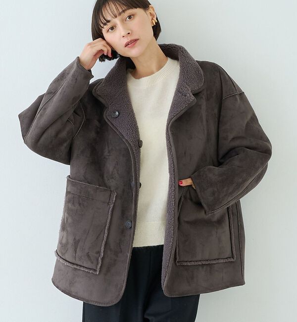 Rouge vif「【2サイズ展開】2WAYスタンドカラースエードライクリバーシブルボアコート【予約」|その他|チャコールグレー