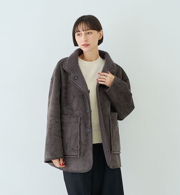 Rouge vif「【2サイズ展開】2WAYスタンドカラースエードライクリバーシブルボアコート【予約」|その他|