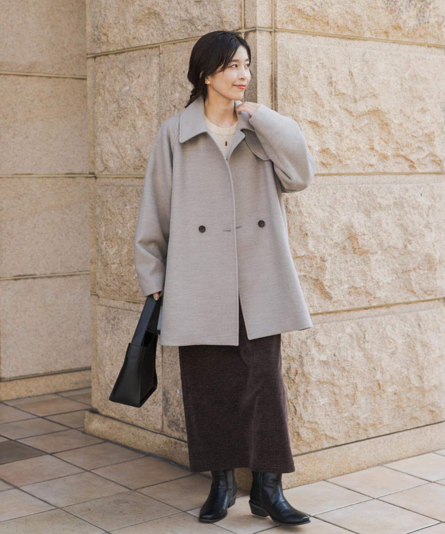 URBAN RESEARCH DOORS「『UR TECH』ミドル丈コート」|ノーカラーコート|