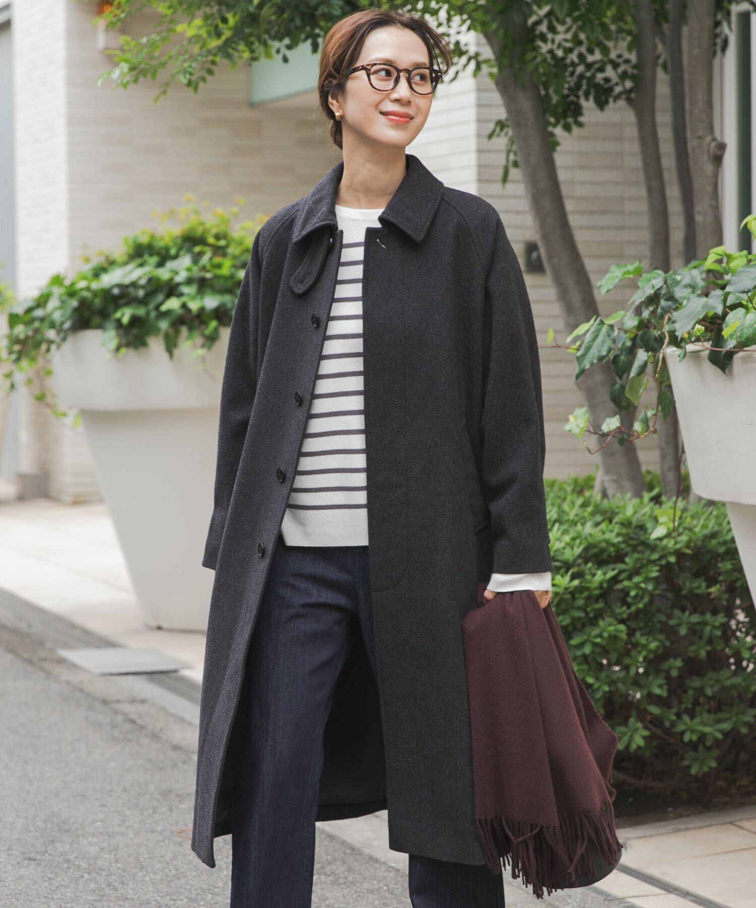 URBAN RESEARCH DOORS「ウール100バルマカーンコート」|ノーカラーコート|チャコールグレー