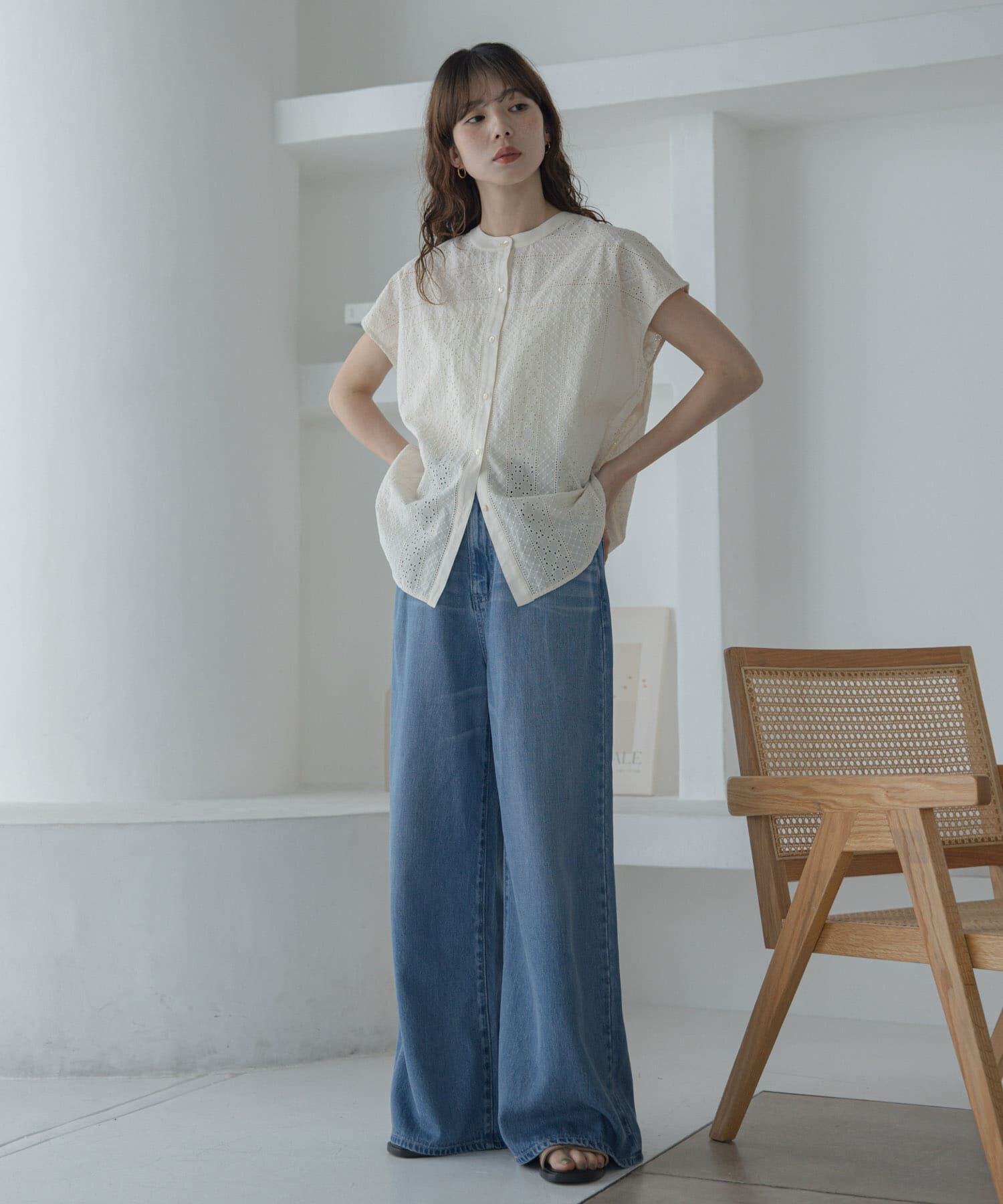 Sonny Label 「『WEB限定』バンドカラーコットンレースシャツ」|シャツ・ブラウス|