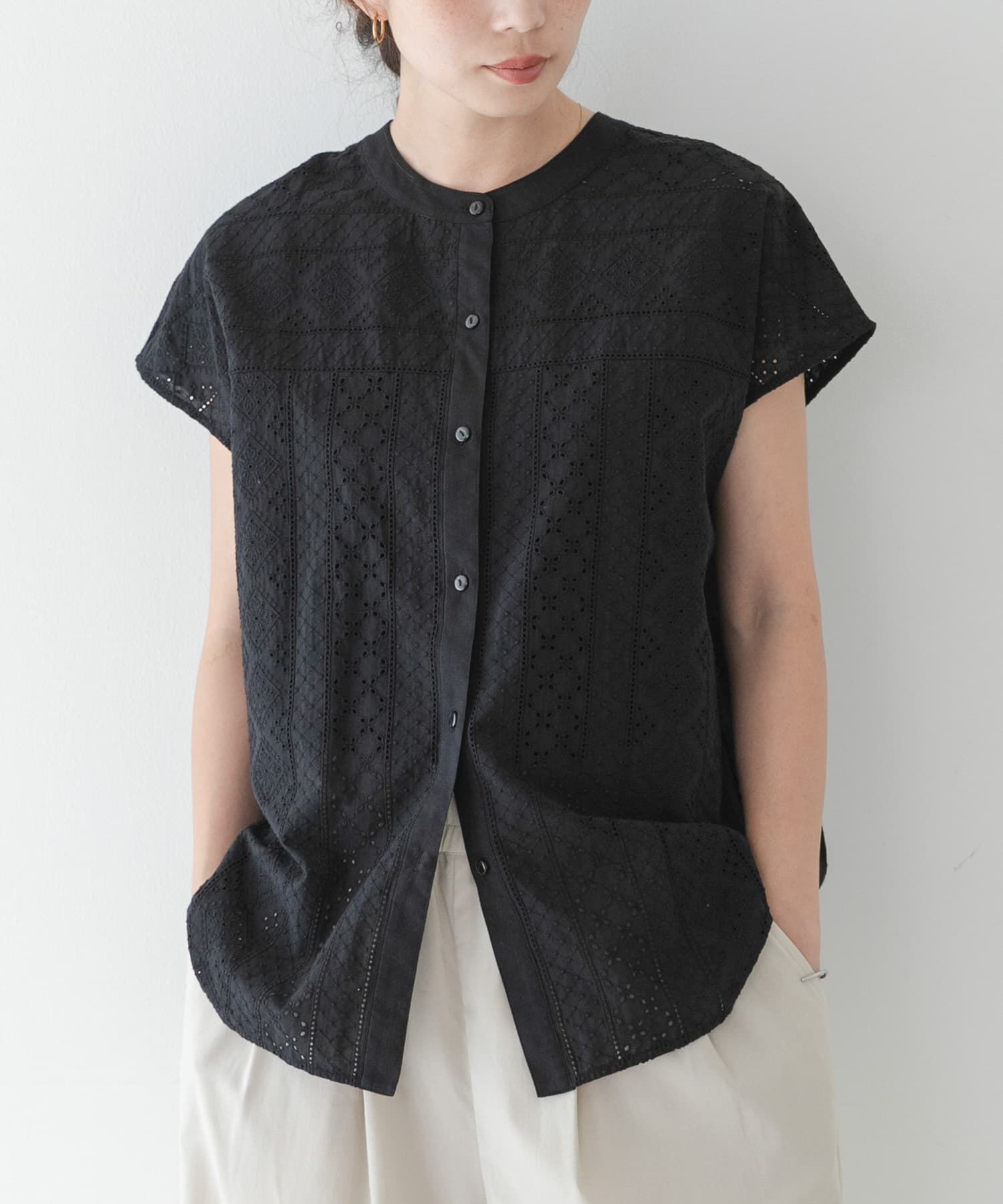 Sonny Label 「『WEB限定』バンドカラーコットンレースシャツ」|シャツ・ブラウス|