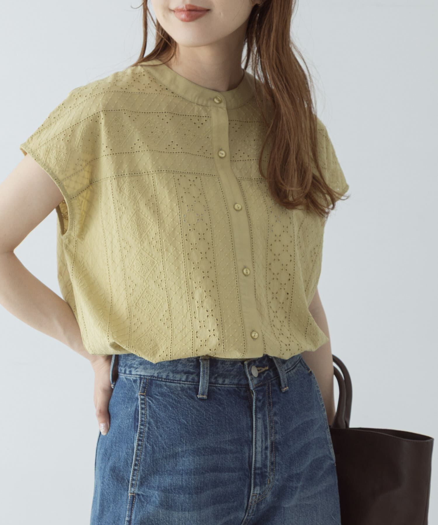 Sonny Label 「『WEB限定』バンドカラーコットンレースシャツ」|シャツ・ブラウス|グリーン系その他