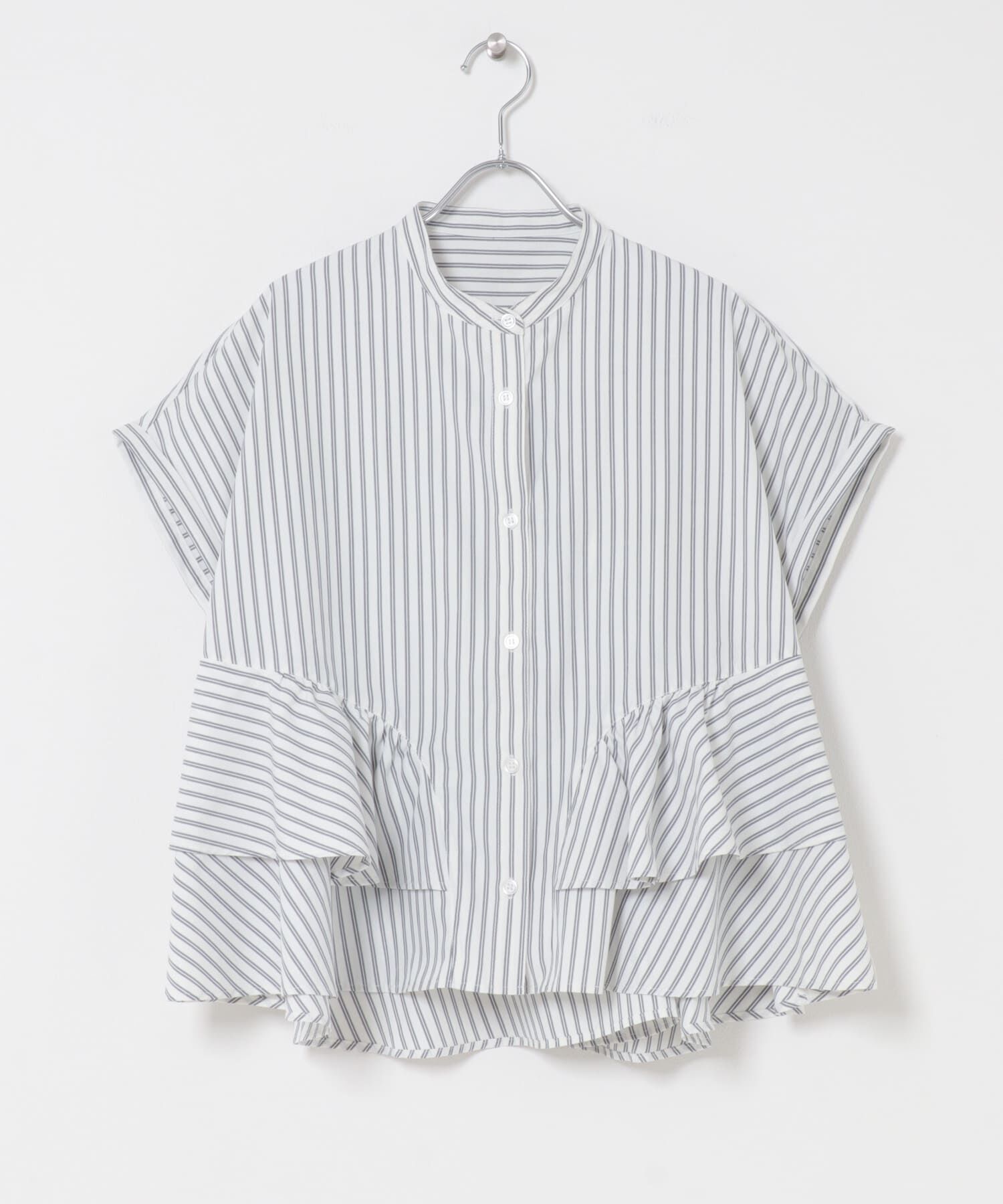 Sonny Label 「『WEB限定』バンドカラーフリルストライプ半袖シャツ」|シャツ・ブラウス|