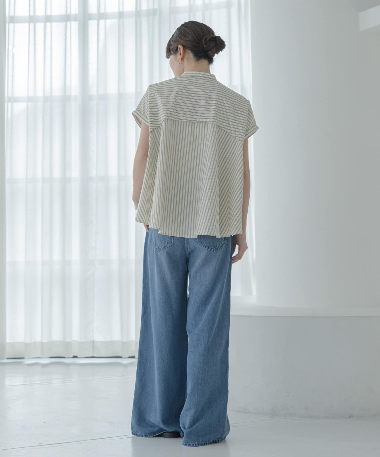 Sonny Label 「『WEB限定』バンドカラーフリルストライプ半袖シャツ」|シャツ・ブラウス|