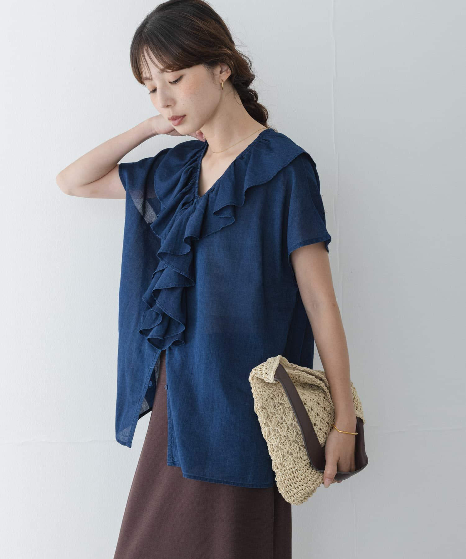 Sonny Label 「シアーデニムラッフルフリルブラウス」|シャツ・ブラウス|