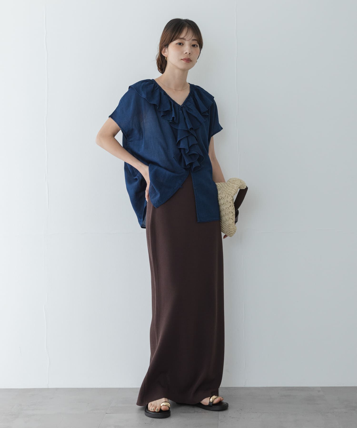 Sonny Label 「シアーデニムラッフルフリルブラウス」|シャツ・ブラウス|