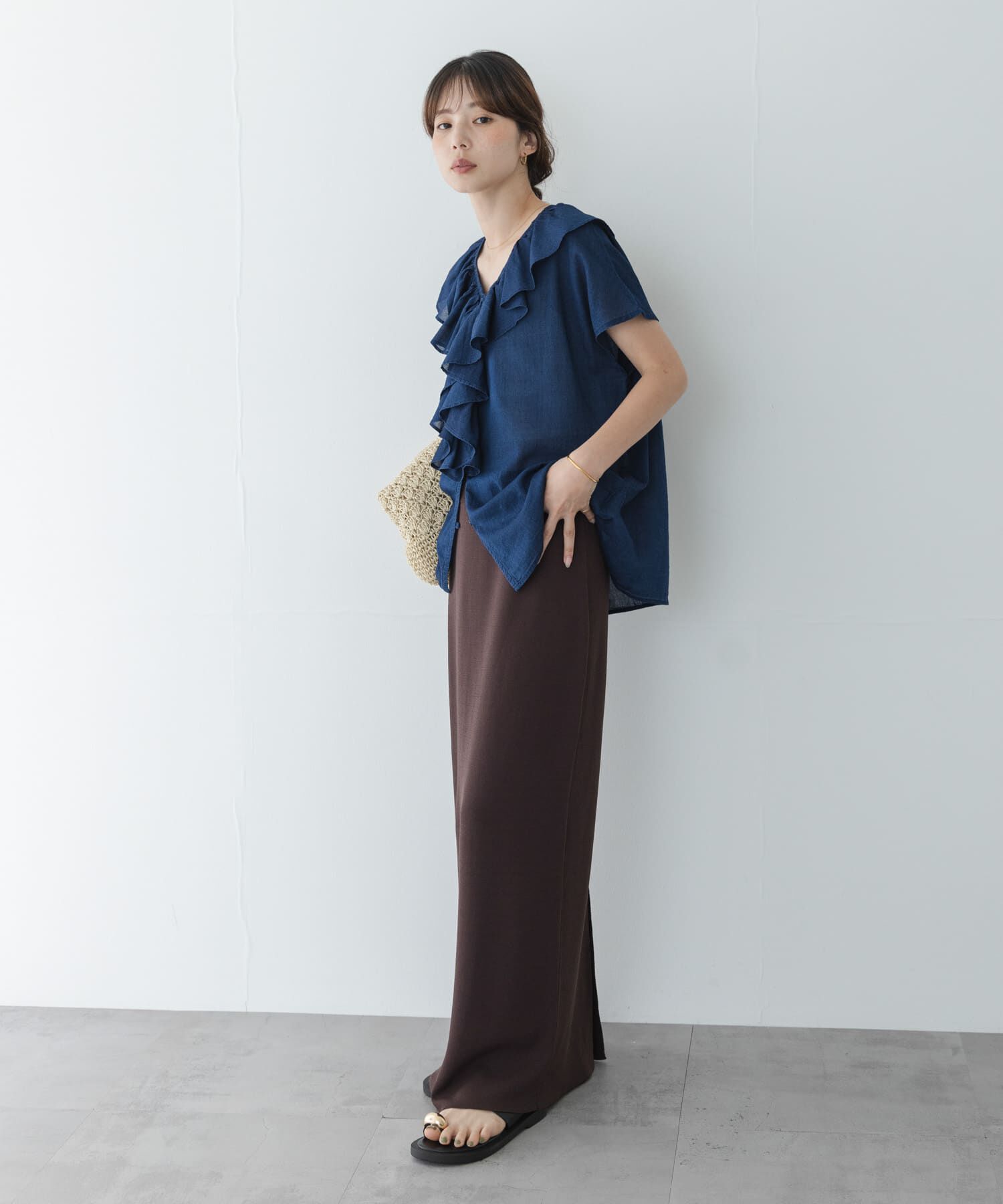Sonny Label 「シアーデニムラッフルフリルブラウス」|シャツ・ブラウス|